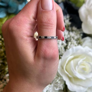 3mm Art Deco Band Ring Baguette Simulated Black Diamond CZ Solid 925 Sterling Silver Eternity Band CZ Anniversary Wedding Alternating