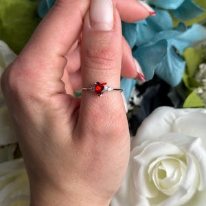Heart Red Garnet CZ Promise Ring 925 Sterling Silver Round Simulated Diamond Wedding, Engagement, Bridal, Valentines, Girlfriend,