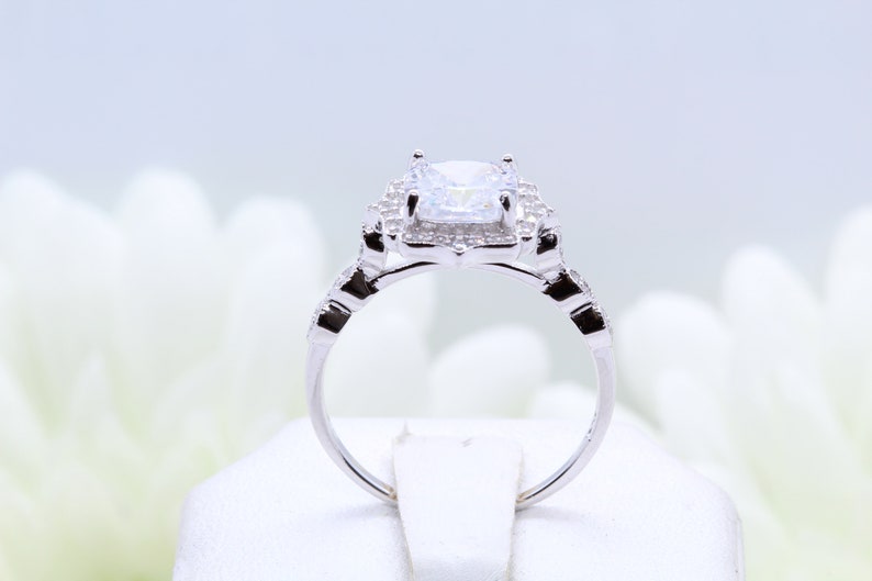 Art Deco Halo Cushion Cut 2.04 Carat Wedding Engagement Ring Etsy