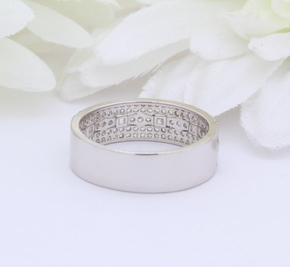6mm Stacking Eternity Princess Cut Square Round Simulated Diamond CZ  Wedding Band Ring Art Deco Design 925 Sterling Silver Choose Color