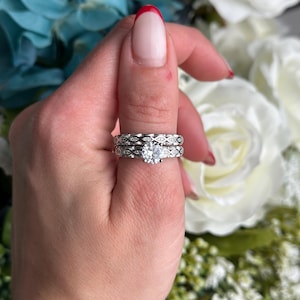 Two Piece Vintage Art Deco Wedding Engagement Ring Band Bridal Set 1.50 Carat Round Simulated Diamond Accent Solid 925 Sterling Silver