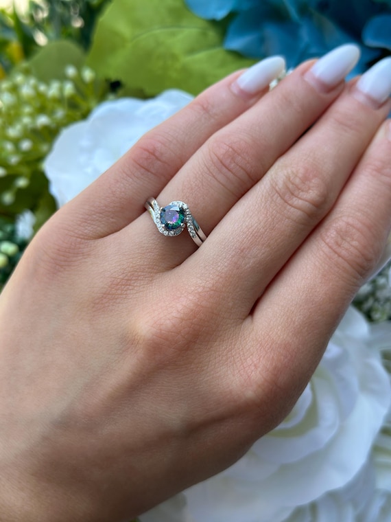 Carat Round Mystic Rainbow Fire Topaz Swirl Solitaire Wedding