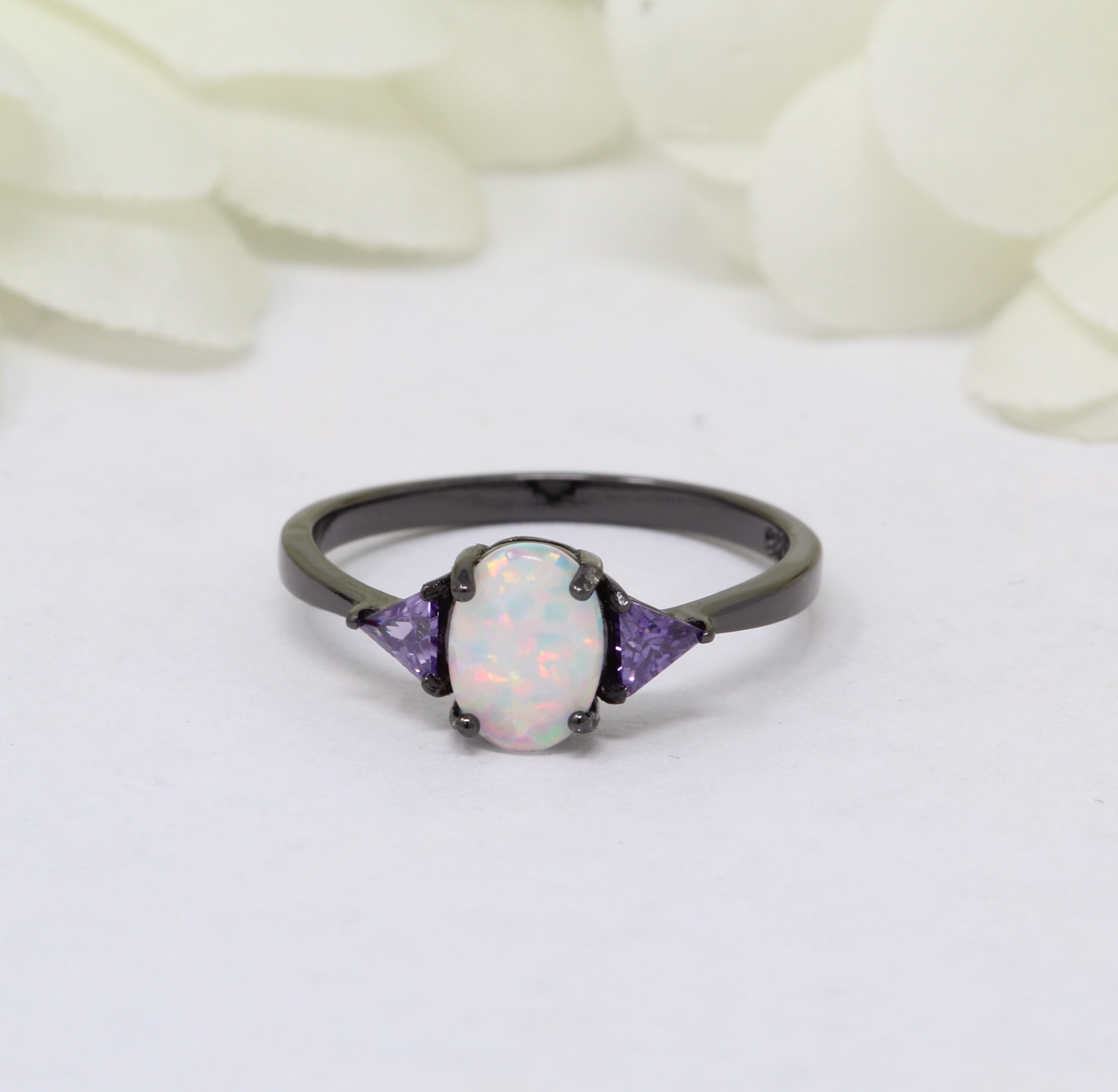 Fashion Ring Oval Lab Created White Opal Triangle Simulated - Etsy