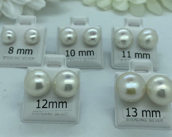 Bridal Freshwater Pearl Stud Earrings Solid 925 Sterling Silver Wedding Engagement Bridesmaid Pearl Earring 8mm 10mm 11mm 12mm 13mm