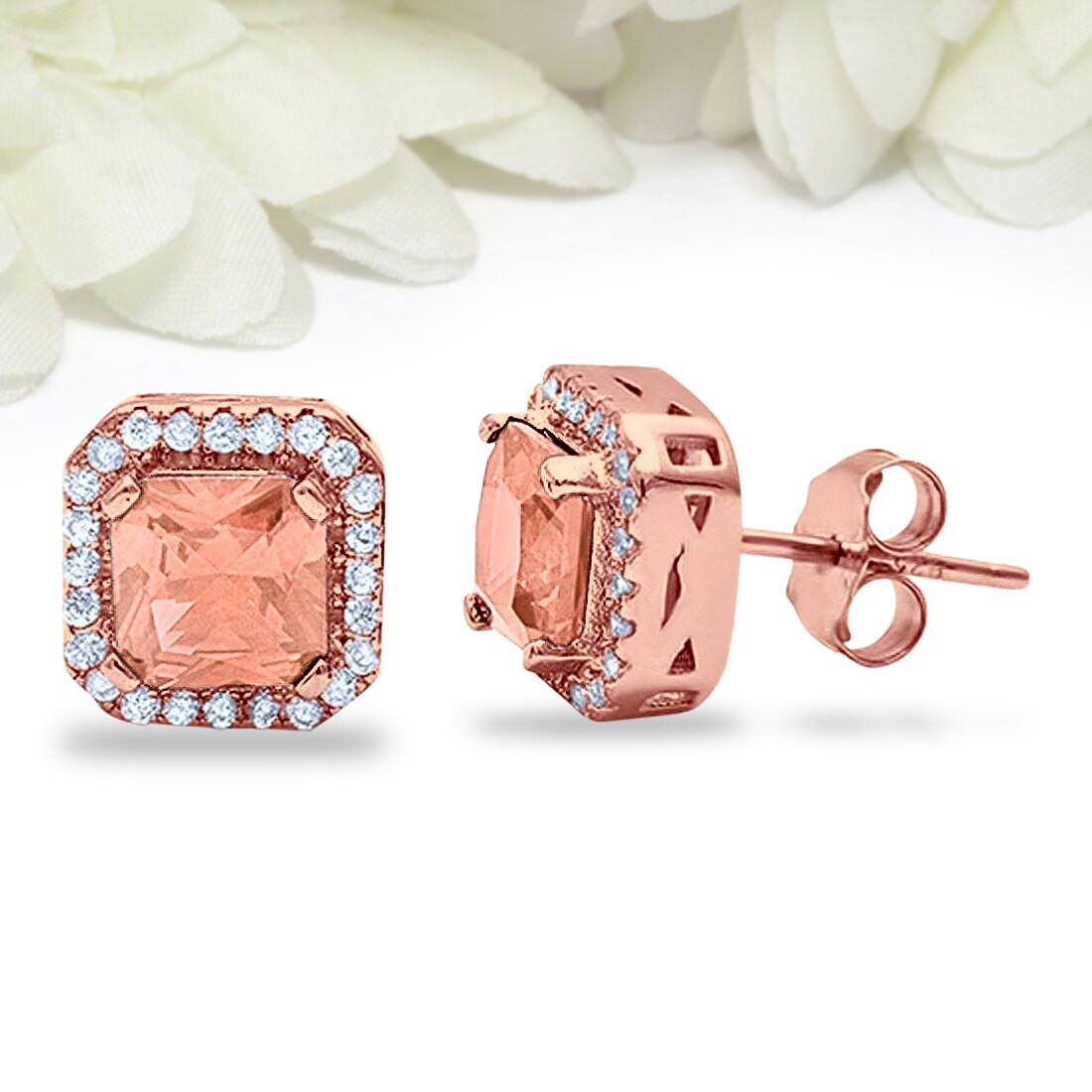 Wedding Engagement Bridal Simulated Morganite CZ Solitaire Stud Earrings Rose Tone 925 Sterling Silver Choose Color Wedding Engagement Bridal Simulated Morganite CZ Solitaire Stud Earrings Rose Tone 925 Sterling Silver Choose Color