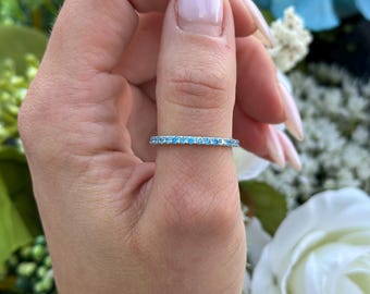 Sterling Silver Eternity Band With Blue CZ Stones - 2mm Width, Stackable Ring, Sizes 4-12