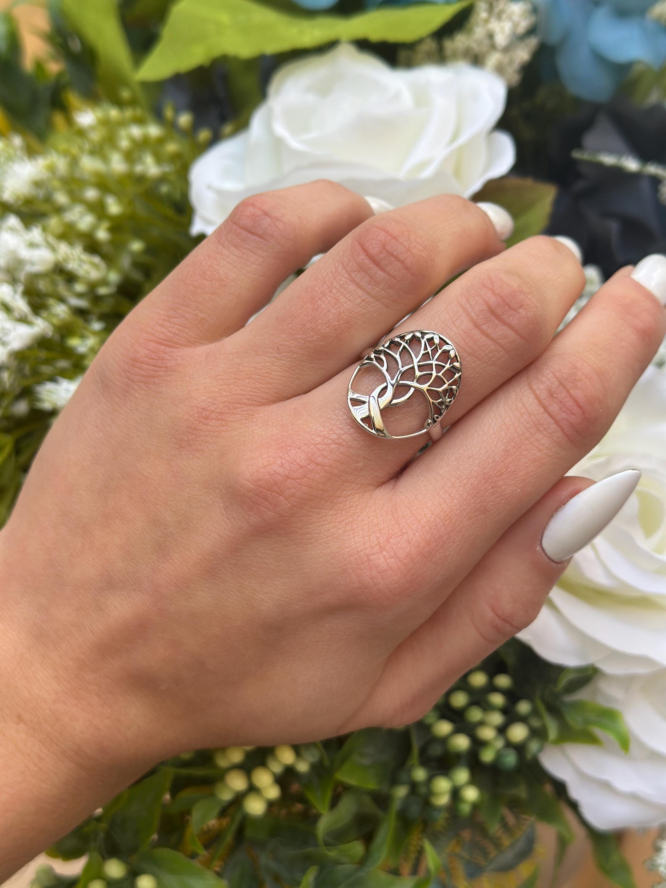 Sterling Silver Tree of Life Ring - Oxidized Band Statement Ring - Etsy