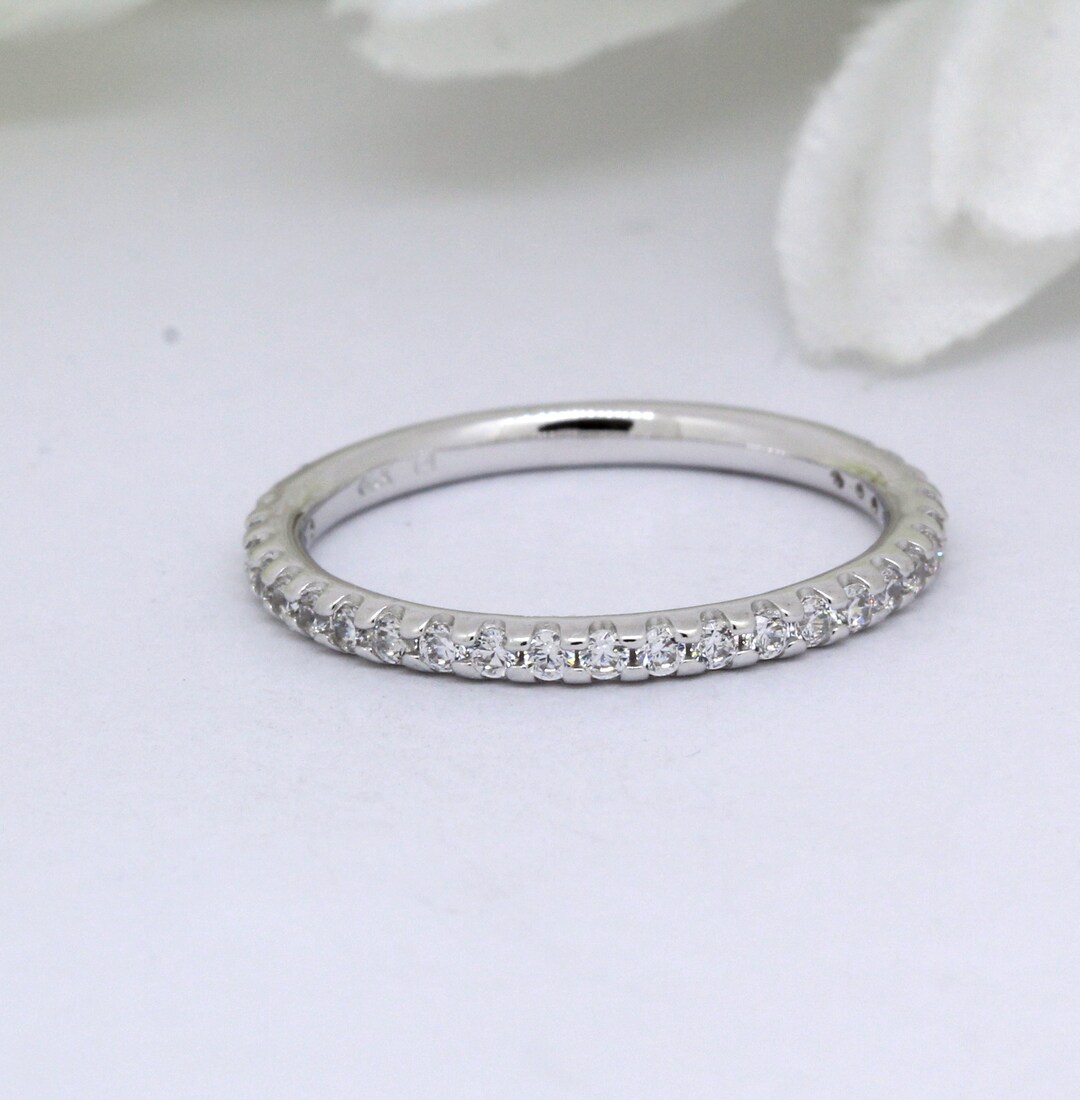 2mm Band Wedding Ring Engagement Round Simulated Diamond Solid 14k ...