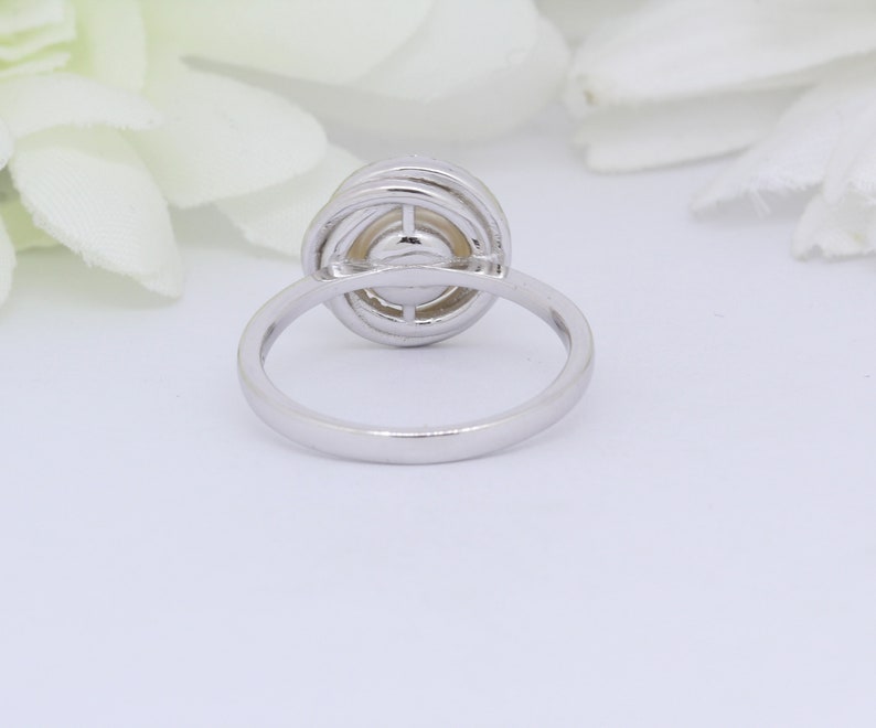 Freshwater Pearl Swirl Wedding Engagement Ring Bridal Round Simulated Diamond Solid Solid 925 Sterling Silver image 3