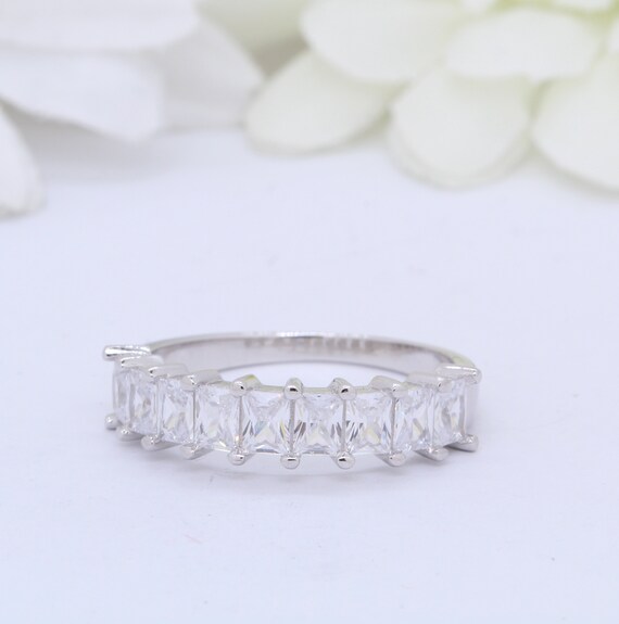 6mm Stacking Eternity Radiant Cut Simulated Diamond CZ Wedding Band Ring Art Deco Solid 925 Sterling Silver Choose Color