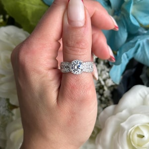 Art Deco Antique Vintage Wedding Engagement Bridal Ring Halo Round 1.25 Carat Diamond CZ Solid 925 Sterling Silver Choose Color
