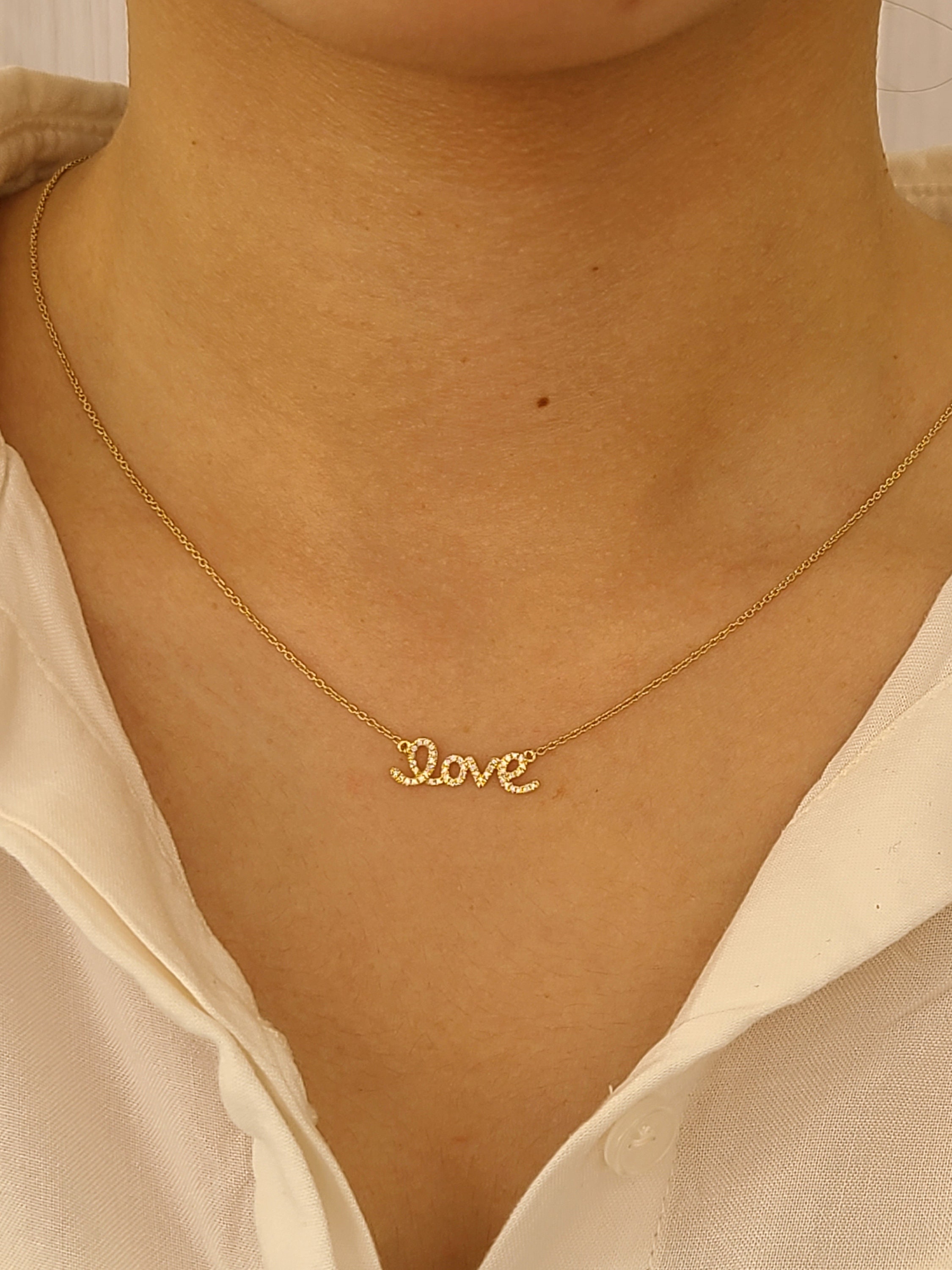 Script Love Diamond Necklace New Design 0.08ct Round Diamond Etsy