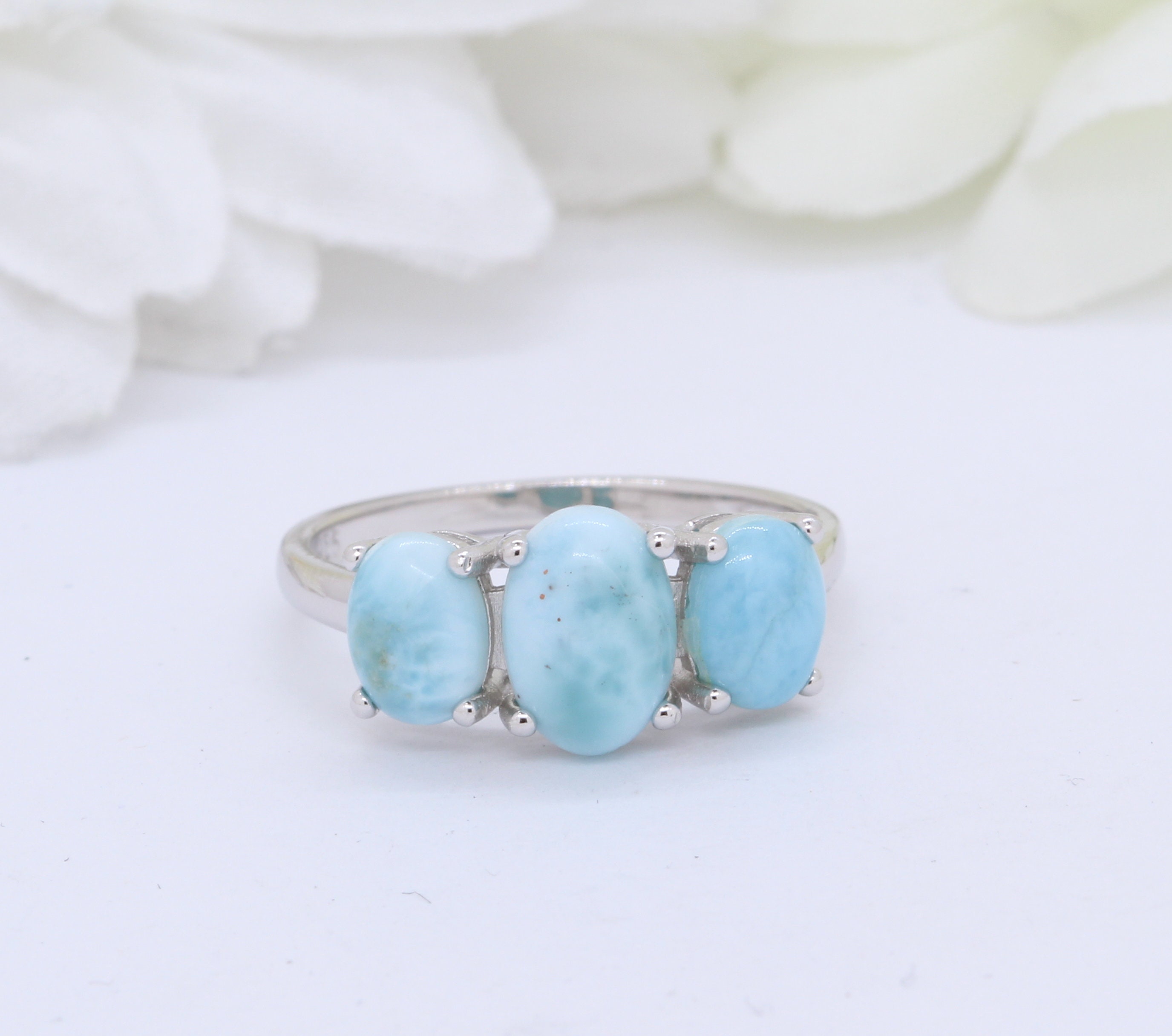 Solid Oval Natural Larimar .925 Sterling Silver Ring