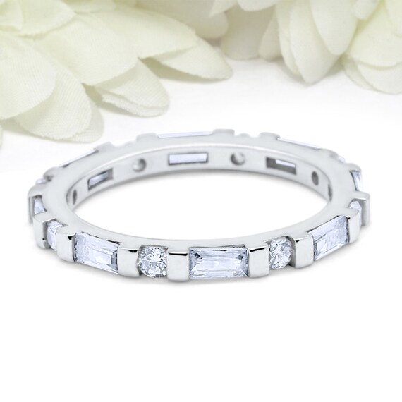 3 mm art deco baguette PLEIN ETERNITY Mariage Bande Bague Argent Sterling 925