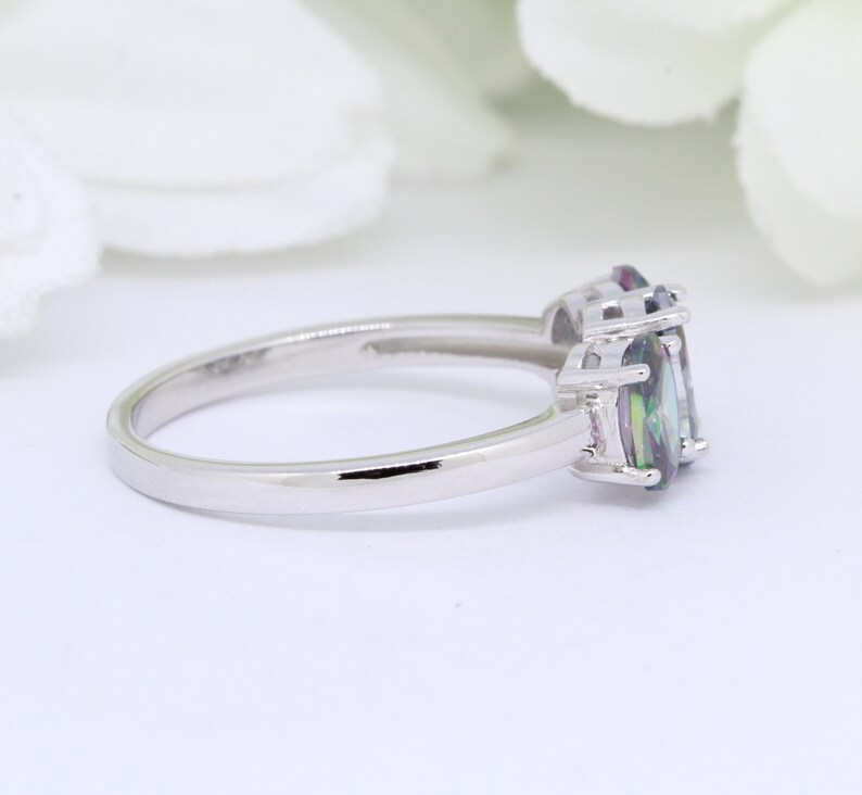 Three Stone 3-Stone Oval 1.21 Carat Mystic Rainbow Fire CZ Wedding Engagement Bridal Promise Ring 925 Sterling Silver