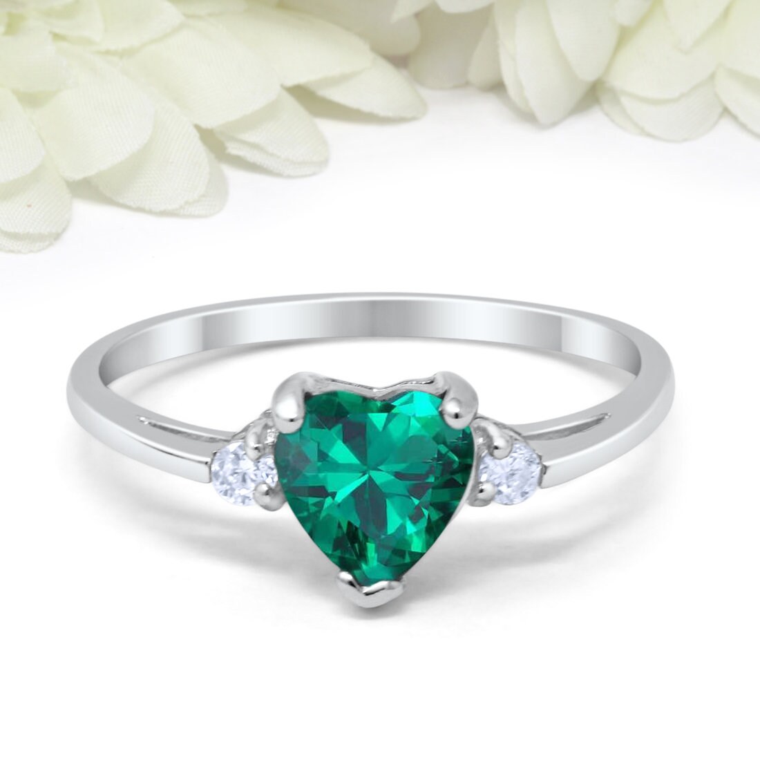 Heart Emerald Green CZ Promise Ring 925 Sterling Silver Round Etsy