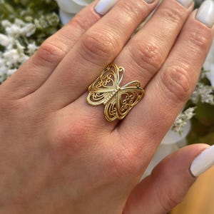 22mm Butterfly Ring Band Solid 14k Gold Plain Band Thumb Ring Yellow White Gold Band for Ring Butterfly Filigree Jewelry Split Shank Gift