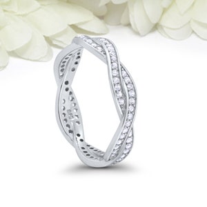 4mm Braided Infinity Crisscross Band Ring Round CZ 925 Sterling Silver Wedding Engagement Diamond CZ Bridal