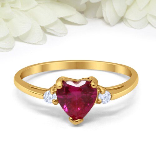 Heart Red Ruby CZ Promise Ring Yellow Gold Plated Sterling Etsy