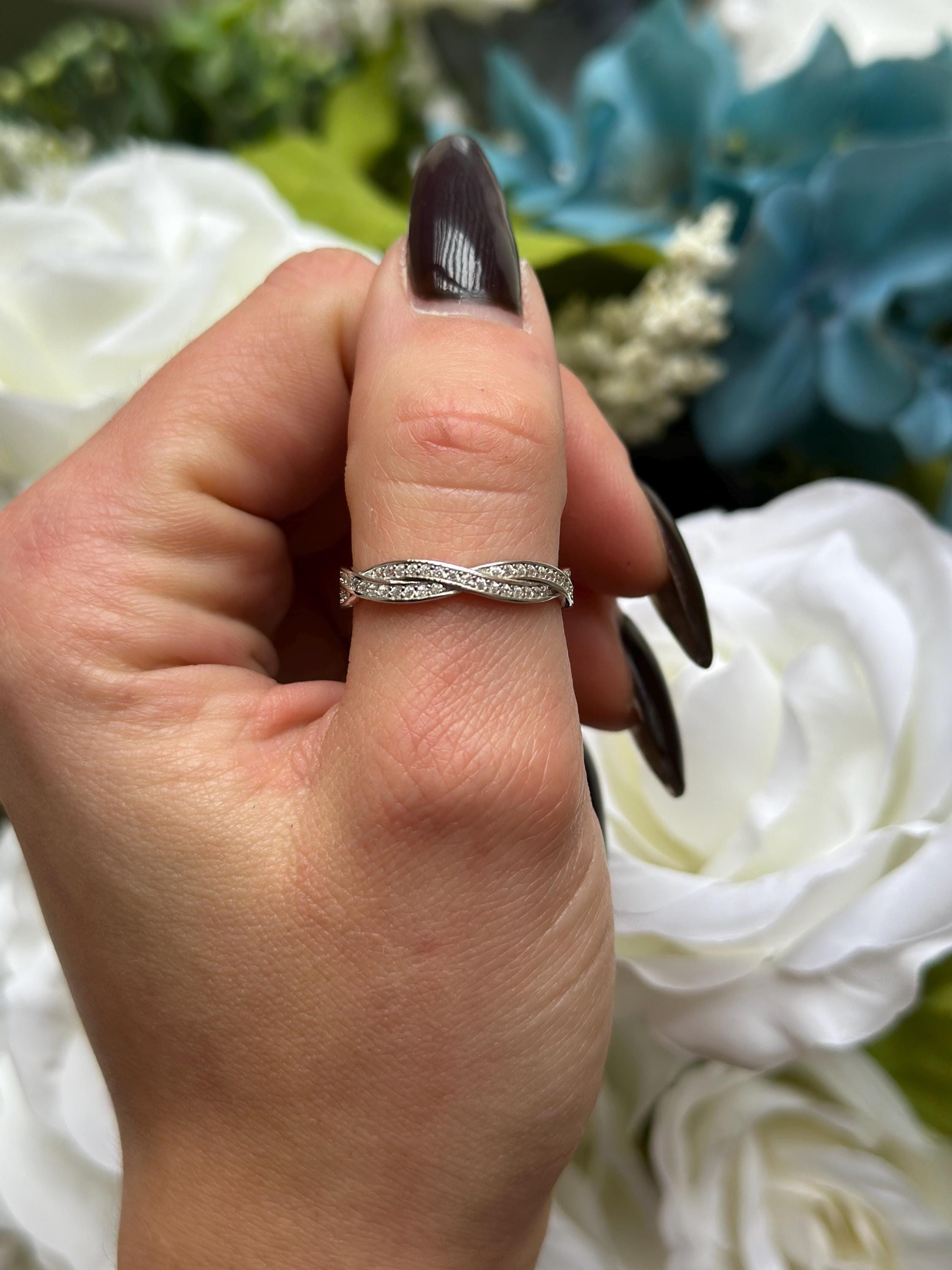 4mm Braided Infinity Crisscross Band Ring Round CZ 925 Sterling Silver Wedding Engagement Diamond CZ Bridal