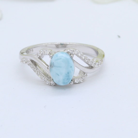 Oval Natural Dominican Larimar Wedding Engagement Ring Solid 925