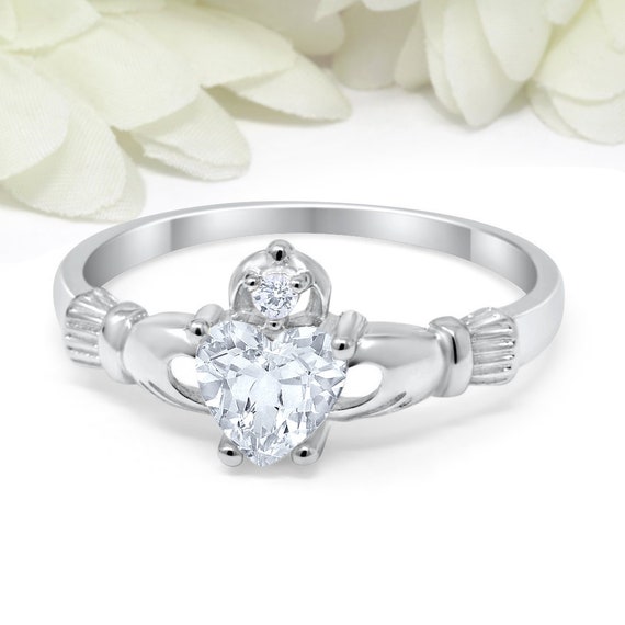 Irish Claddagh Heart Promise Ring 925 Sterling Silver Round CZ Choose Color