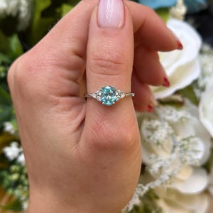 NATURAL GENUINE Oval 0.76 Ct Aquamarine 925 Sterling Silver Round Simulated Diamond Art Deco Wedding Engagement Bridal Anniversary Ring Gift