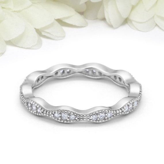 2mm Full Eternity Marquise Round Art Deco Engagement Wedding Band Ring Round Simulated Diamond Solid 925 Sterling Silver Art Deco