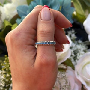 4mm Full Eternity Stackable Stacking Round Simulated Nano Turquoise Wedding Band Ring 925 Sterling Silver Thumb Ring Gift for Her Band