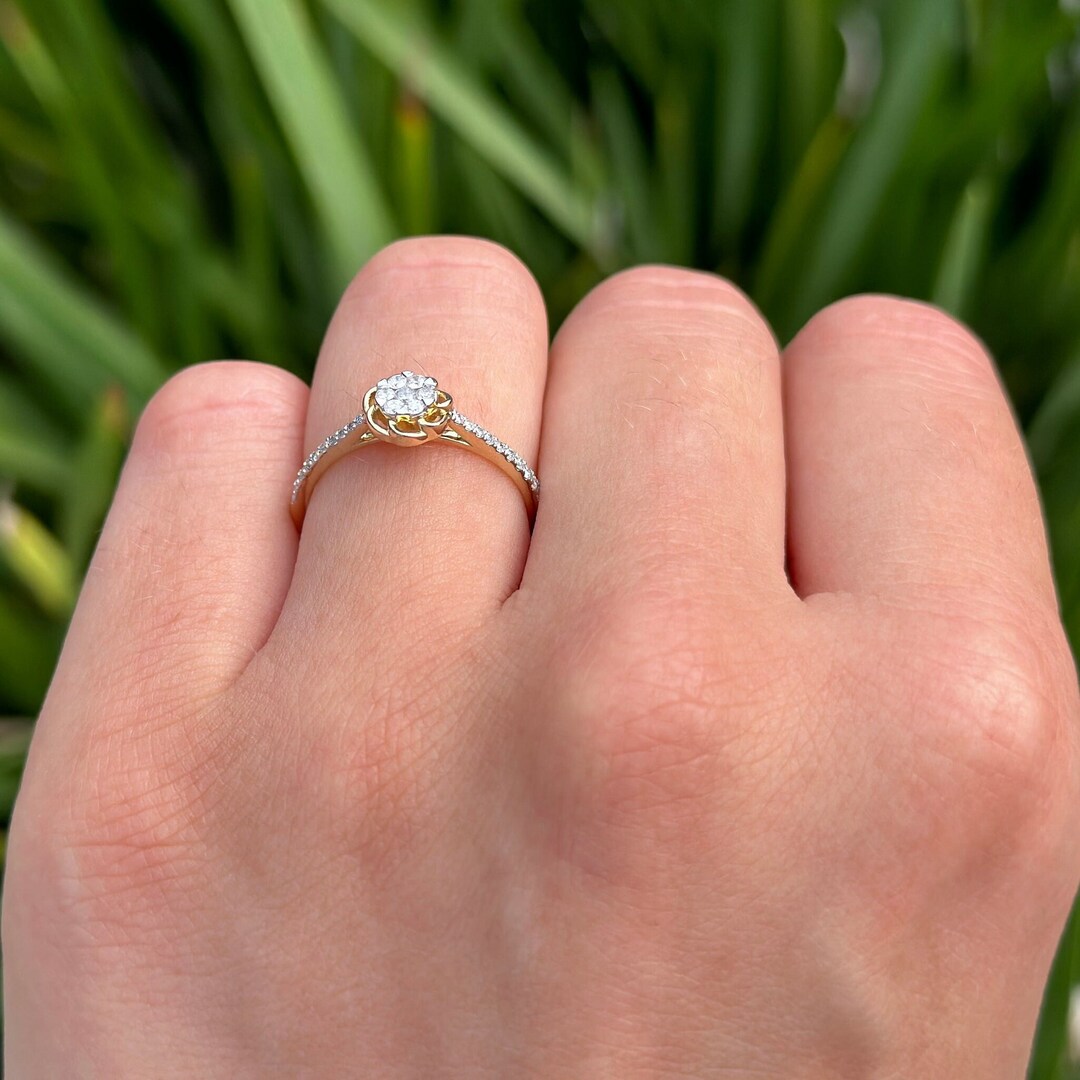 10K Gold Solitaire Round Diamond Band .21CT Band Bridal Ring Women Gold Ring Natural Genuine