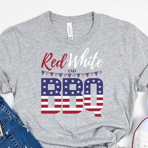 Rood Wit en BBQ Independence Day Shirt, 4 juli Tee, USA Pride, Memorial Day Shirt, Proud American Festive Americana Apparel