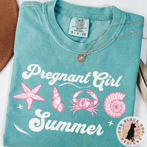 Koszulka letnia dla ciężarnej dziewczyny - koszulka z informacją o ciąży na plaży, koszulka z nadrukiem na prezent na baby shower dla nowej mamy, koszulka letnia na plażę
