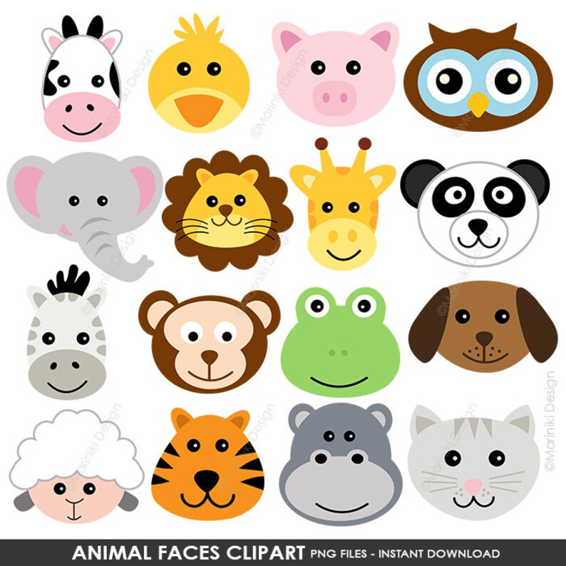 Animal Faces Clipart Cute Farm Animals Clip Art Animal | Etsy