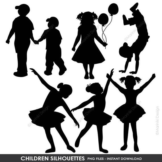Children Silhouettes Clipart Children Clip Art Boy | Etsy