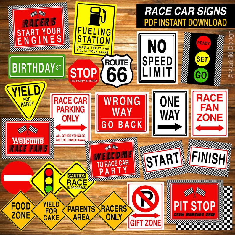 Race Car Party Signs Race Car Birthday Party Printables Etsy