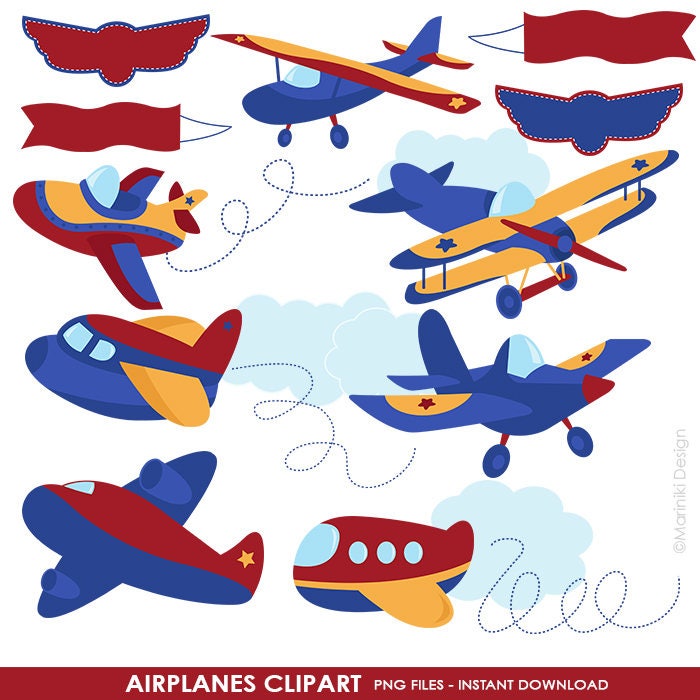 Airplane Clipart Cute Airplane Graphics Airplane Clip Art | Etsy