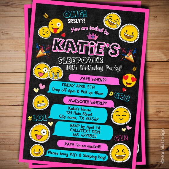 sleepover invitations emoji invitations girl birthday etsy