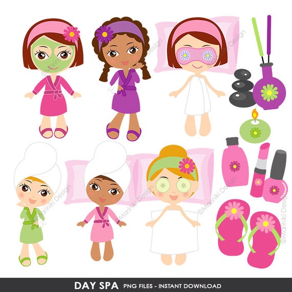 spa clipart girls day spa clip art slumber party clipart etsy