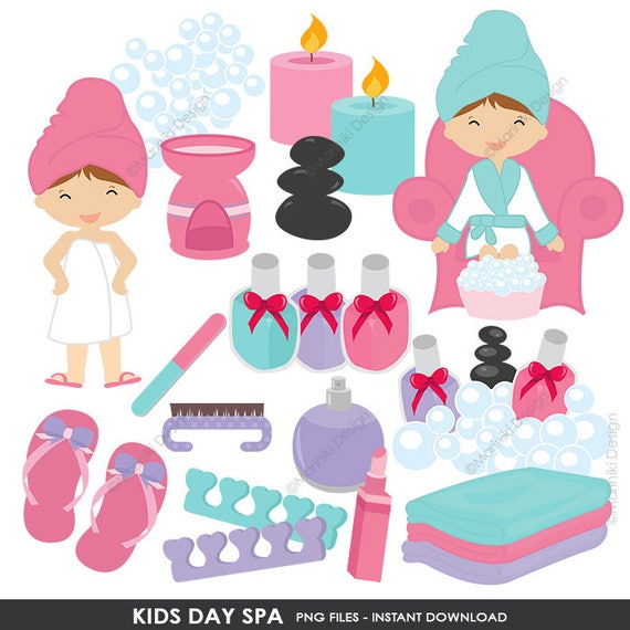 kids spa clipart girls day spa clip art slumber party etsy