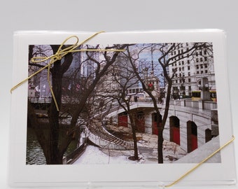 Blank Greeting Cards, 5 x 7 Inches, 4-Card Pack, Chicago Michigan Ave., Christmas Time,  Miracle Mile, Windy City