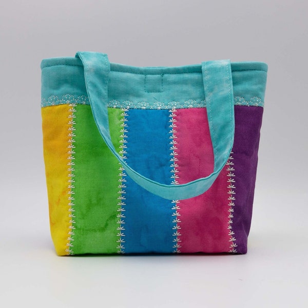 Small Tote, Quilted Bag, Bright & Colorful Tote, Child's Purse, Little Bag With Handles, Inside Pocket, Hook and Loop Closure