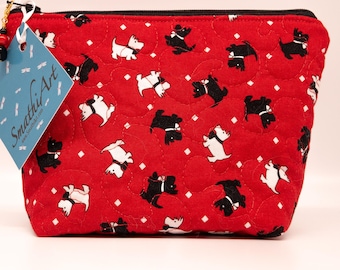 Scotty and Westie Zippered Pouch, Red Cosmetic Bag