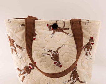 Child's Purse, Quilted Sock Monkeys, Snap Closure