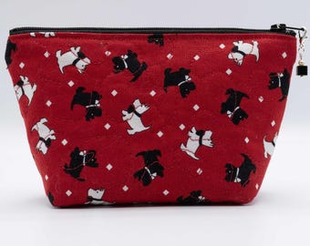 Scottie and West Highland Terrier Small Cosmetic Bag with Beaded Zipper Pull