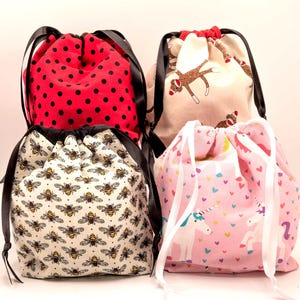 Small Reusable Gift Bags, Sustainable Wrapping, Unicorns, Bees, Sock Monkeys, Unicorns