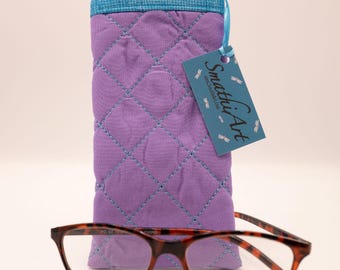 Quilted Eyeglass Case, Lavender/Light Purple and Turquoise Glasses Sleeve, Padded Glasses Pouch, Decoratively Stitched Glasses Protection
