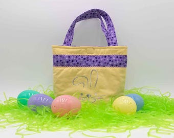 Child's Quilted Tote, Embroidered Bunny on Yellow, Easter Basket