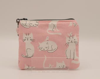Coin Purse, Money Pouch, Zippered Pouch with White Cats, ID or Credit Card Purse