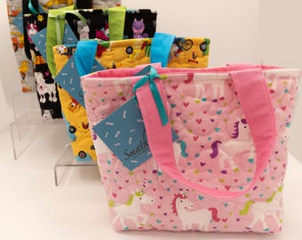 Toddler's Tote Bags: Unicorns, Doggies, Fairy Ballerinas, Cars, Heavy Equipment