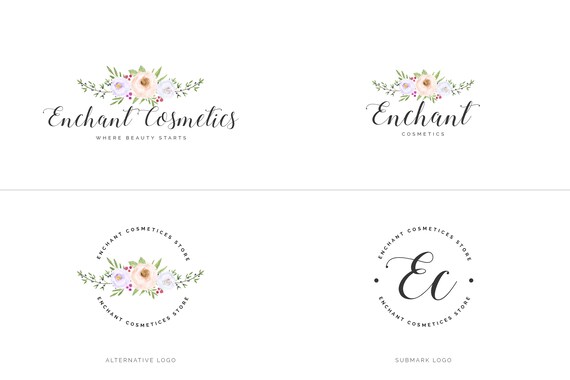 Floral Logo Set 1 Floral Logo Feminine Logo Pastel Logo Etsy